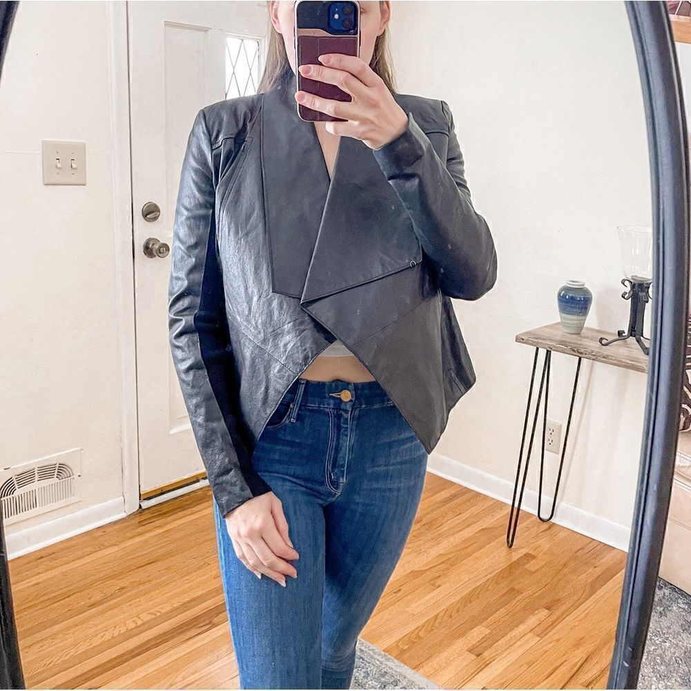 BCBGMaxazria Harley Leather Waterfall Jacket Black S